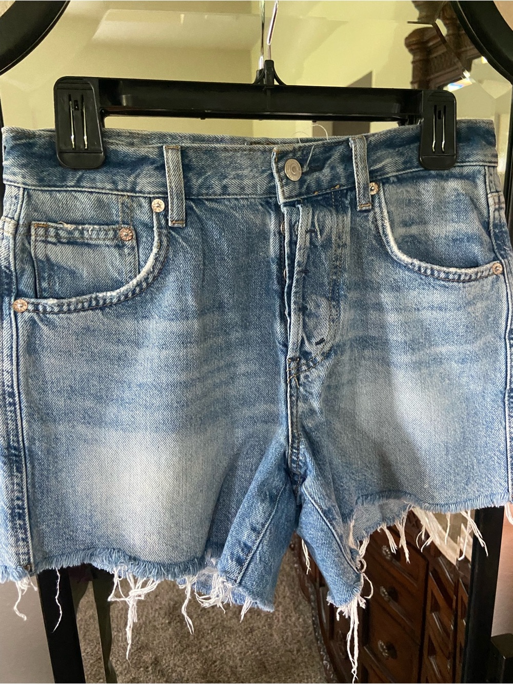 We The Free Light Blue Distressed Denim Shorts